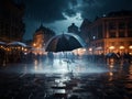 rain time in the city. An umbrella in in Piazza della Citt
